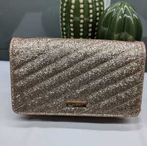 Aldo Gold Glitter Quilted Adjustable/Crossbody/Clutch Gold/Champagne Gold W/Box